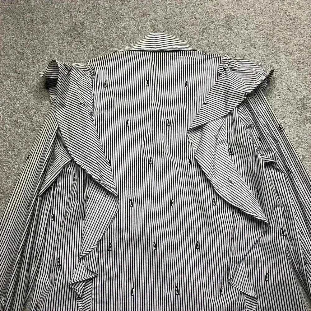Striped Ruffle Button-Up Shirt - Blue/White - Picture 11 of 12